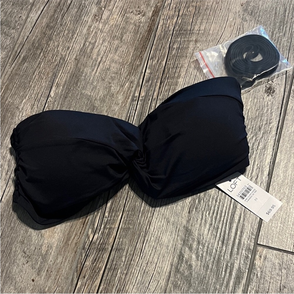 LOFT Black Twist Bandeau Swim Top with Removable Strap